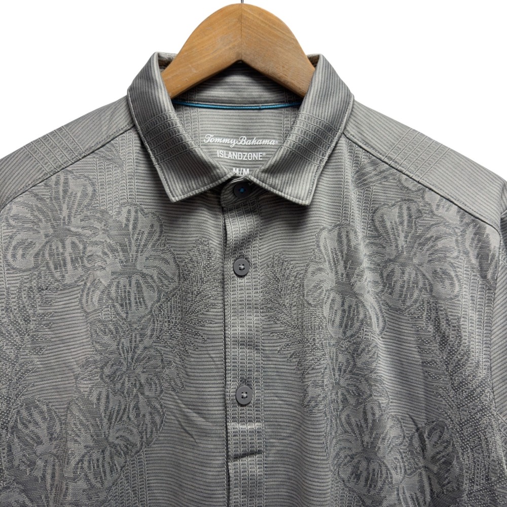 Tommy Bahama Mens Medium Gray Floral IslandZone Hawaiian Button Front Shirt euc